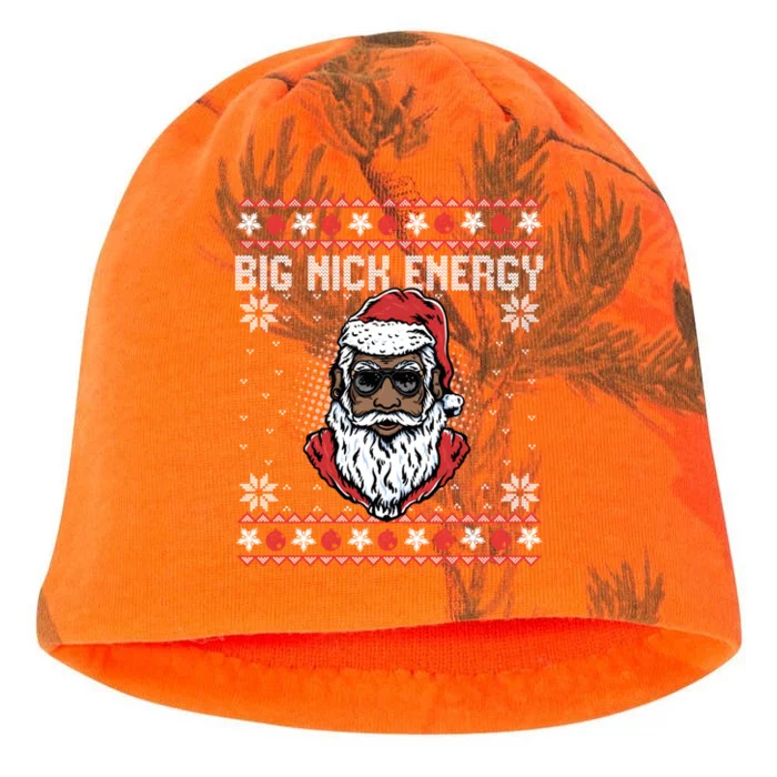 Big Nick Energy African American Santa Ugly Sweater Pullover Hoodie Kati - Camo Knit Beanie