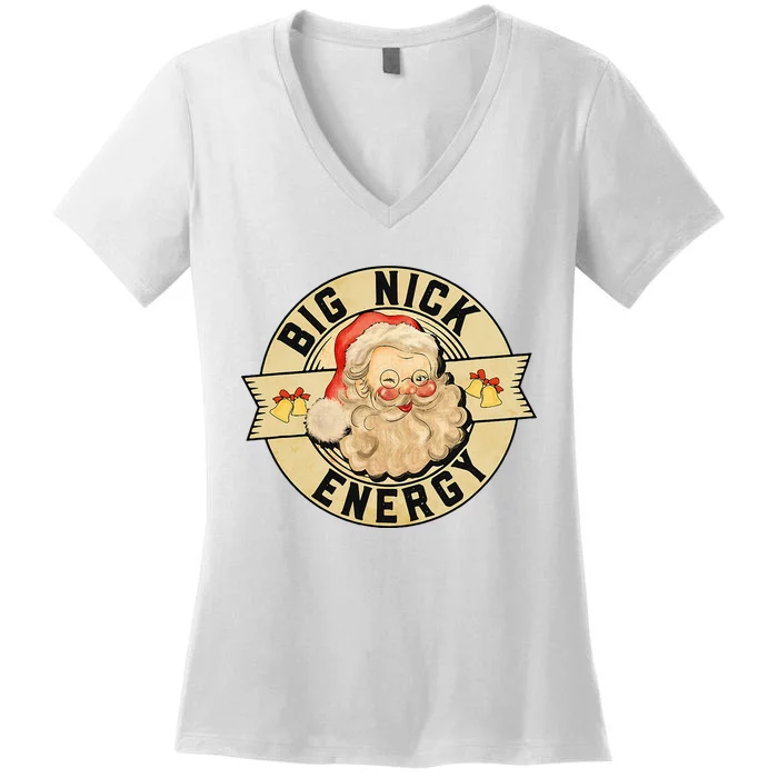 Big Nick Energy Funny Vintage Santa Claus Wink Christmas Women's V-Neck T-Shirt