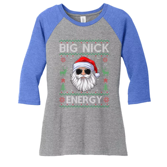 Big Nick Energy Santa Claus Ugly Christmas Sweater Women's Tri-Blend 3/4-Sleeve Raglan Shirt