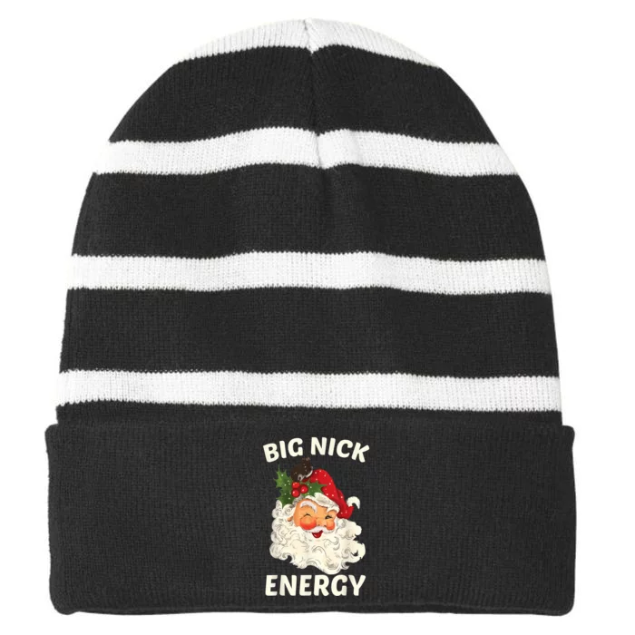 Big Nick Energy Funny Santa Christmas Striped Beanie with Solid Band