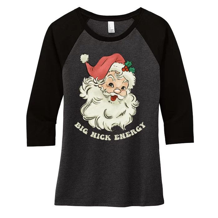 Big Nick Energy Santa Groovy Retro Women's Tri-Blend 3/4-Sleeve Raglan Shirt