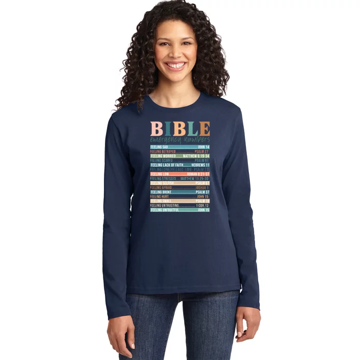 Bible Nutrition Emergency Numbers Ladies Long Sleeve Shirt