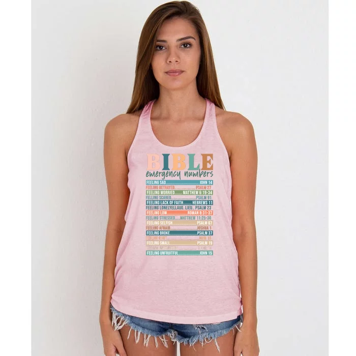 Bible Nutrition Emergency Numbers Women's Knotted Racerback Tank