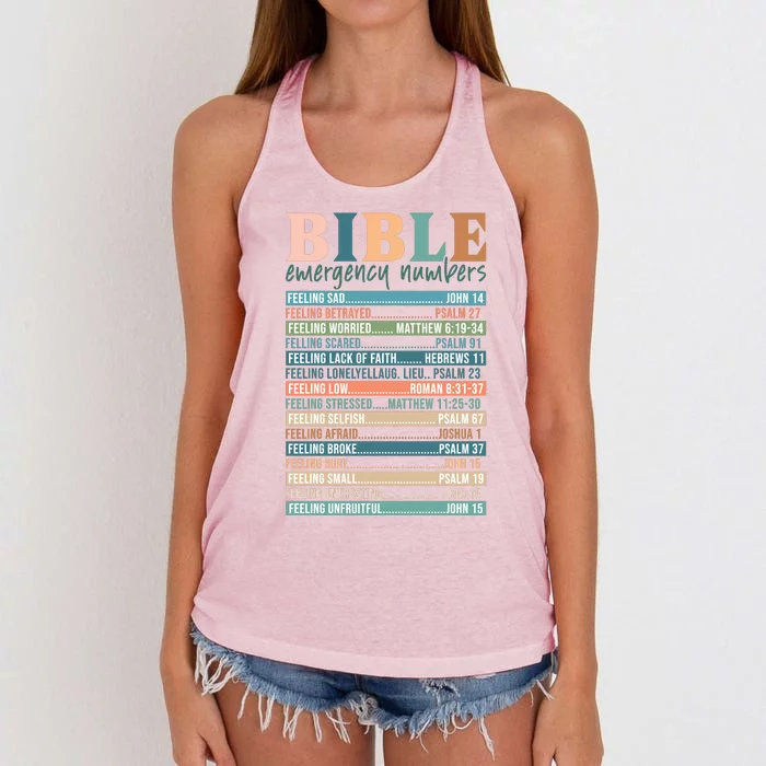 Bible Nutrition Emergency Numbers Women's Knotted Racerback Tank