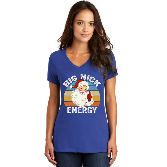 Big Nick Energy Santa Christmas Retro Vintage Women's V-Neck T-Shirt