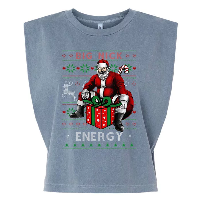 Big Nick Energy Funny Sarcastic Santa Ugly Christmas Sweater Garment-Dyed Women's Muscle Tee