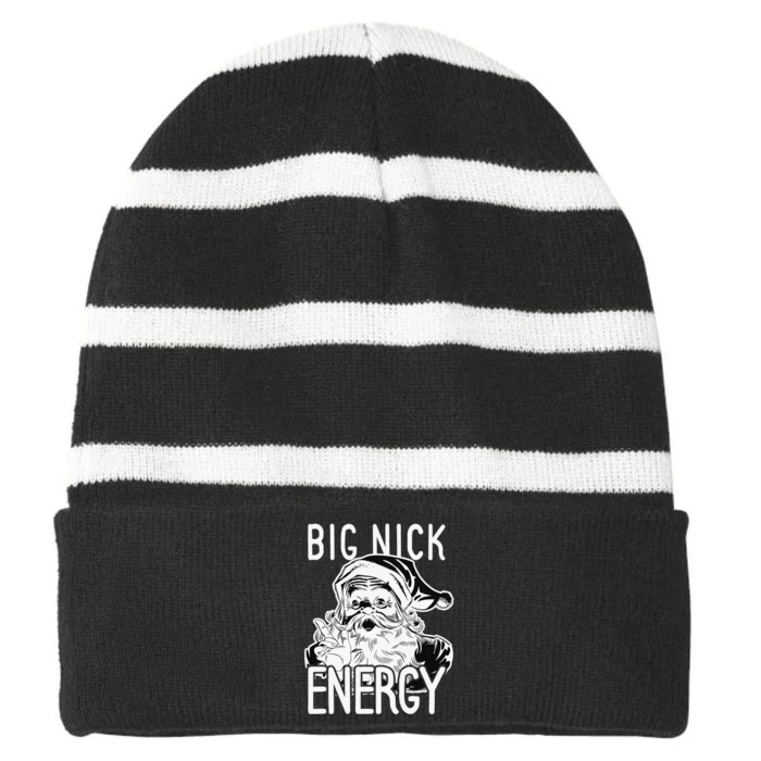 Big Nick Energy - Funny Xmas Santa Claus Saint Nicholas Striped Beanie with Solid Band