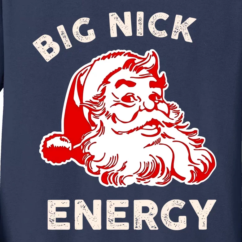 Big Nick Energy Funny Xmas Fat Santa Claus Saint Nicholas Kids Long Sleeve Shirt