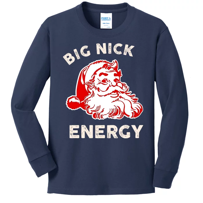 Big Nick Energy Funny Xmas Fat Santa Claus Saint Nicholas Kids Long Sleeve Shirt