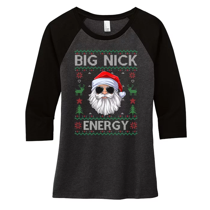 Big Nick Energy Santa Claus Ugly Christmas Sweater Women's Tri-Blend 3/4-Sleeve Raglan Shirt