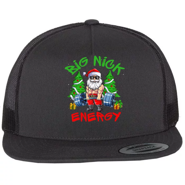 Big Nick Energy Santa Gym Fitness Weight Lifting Christmas Flat Bill Trucker Hat