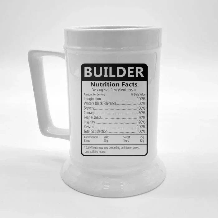 Builder Nutrition Facts Sarcastic Graphic Gift Front & Back Beer Stein