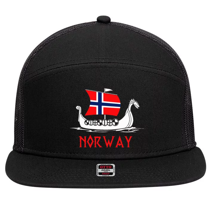 Boat Norwegian Flag Norway Viking Ship Norway 7 Panel Mesh Trucker Snapback Hat