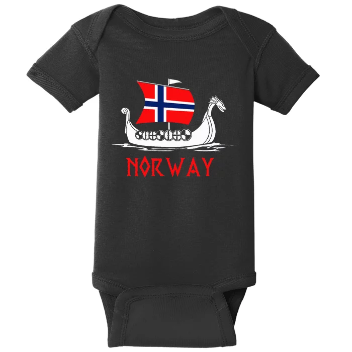 Boat Norwegian Flag Norway Viking Ship Norway Baby Bodysuit