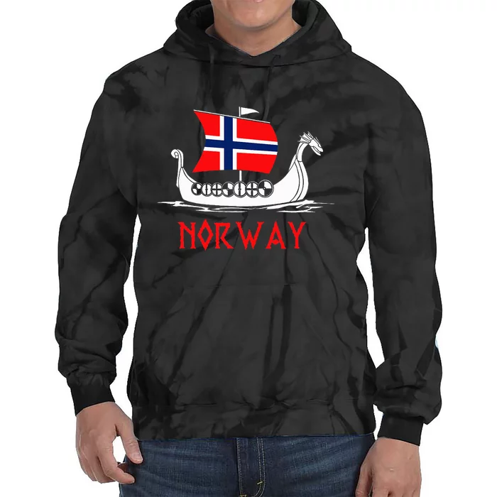 Boat Norwegian Flag Norway Viking Ship Norway Tie Dye Hoodie