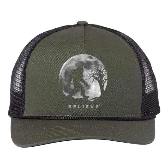 Bigfoot Night Full Moon I Believe Sasquatch Retro Rope Trucker Hat Cap