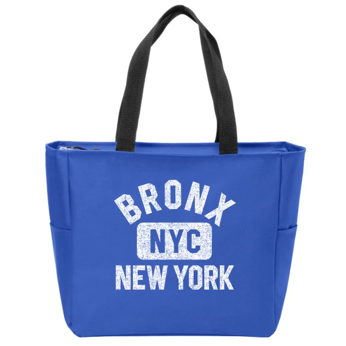 Bronx Nyc Gym Style Distressed White Print Gift Zip Tote Bag