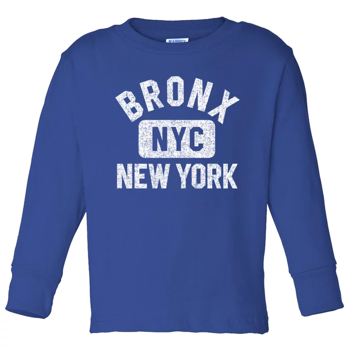 Bronx Nyc Gym Style Distressed White Print Gift Toddler Long Sleeve Shirt