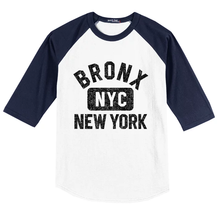 Bronx Nyc Gym Style Distressed White Print Gift Baseball Sleeve Shirt