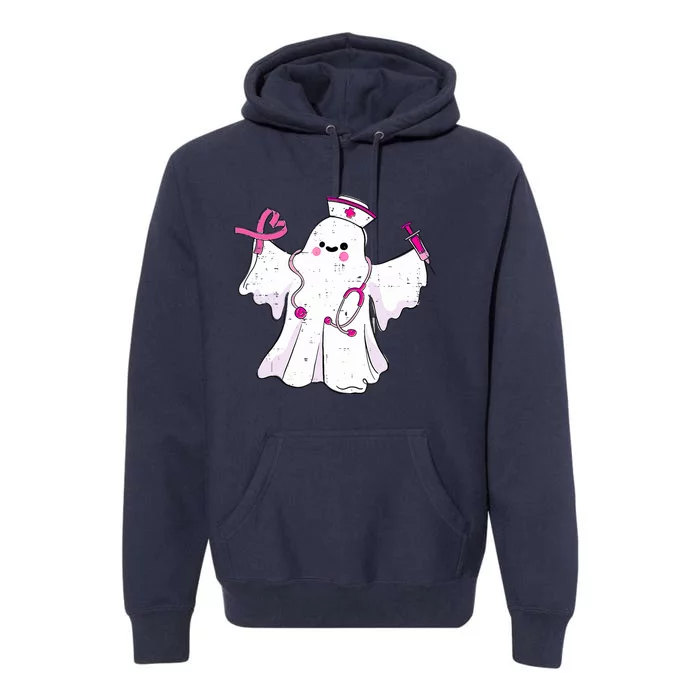 Boo Nurse Ghost Scrub Top Halloween Breast Cancer Awareness Premium Hoodie