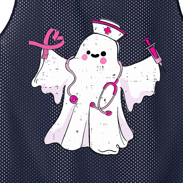 Boo Nurse Ghost Scrub Top Halloween Breast Cancer Awareness Mesh Reversible Basketball Jersey Tank