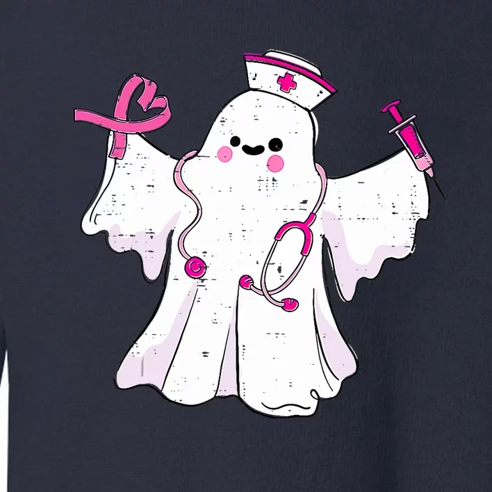 Boo Nurse Ghost Scrub Top Halloween Breast Cancer Awareness Toddler Sweatshirt