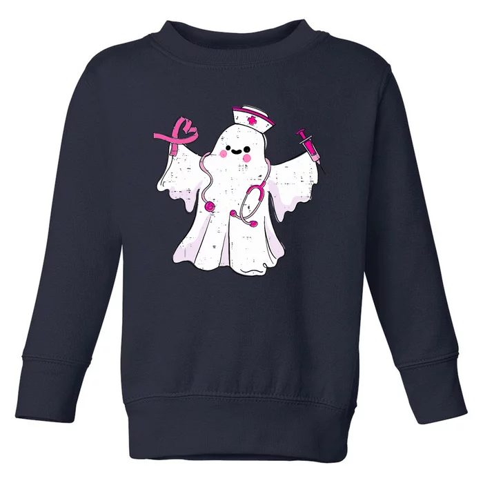 Boo Nurse Ghost Scrub Top Halloween Breast Cancer Awareness Toddler Sweatshirt