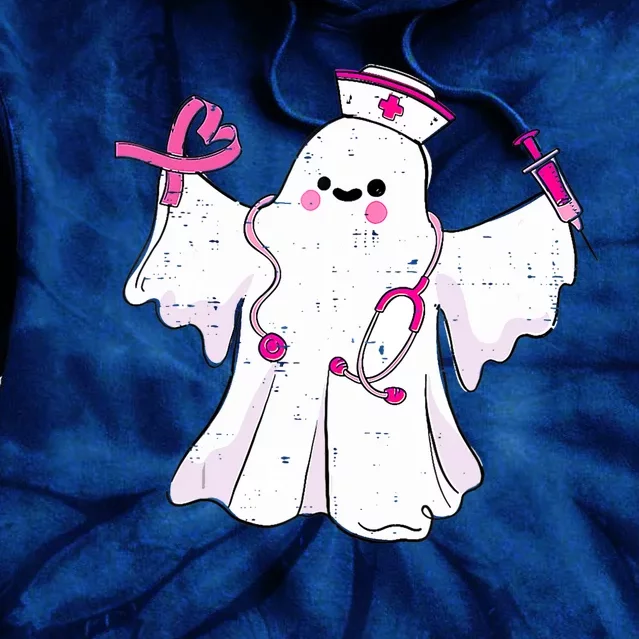 Boo Nurse Ghost Scrub Top Halloween Breast Cancer Awareness Tie Dye Hoodie