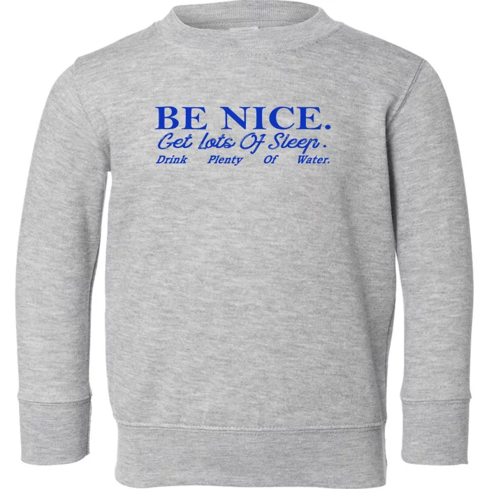 Be Nice Get Lots Of Sleep Drink Plenty Of Water Inspired Toddler Sweatshirt