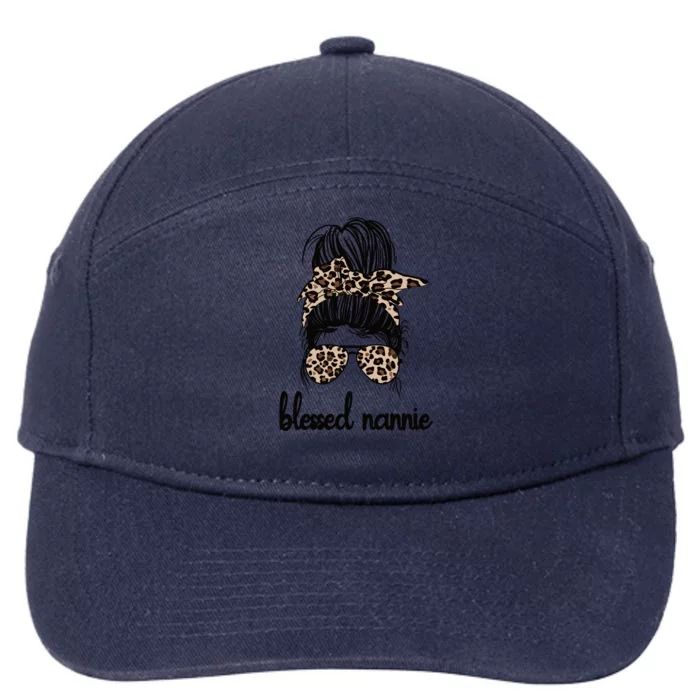 Blessed Nannie Grandma Messy Bun Nannie Grandmother Gift 7-Panel Snapback Hat