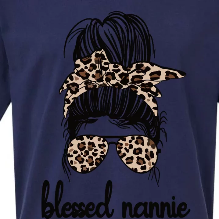 Blessed Nannie Grandma Messy Bun Nannie Grandmother Gift Sueded Cloud Jersey T-Shirt