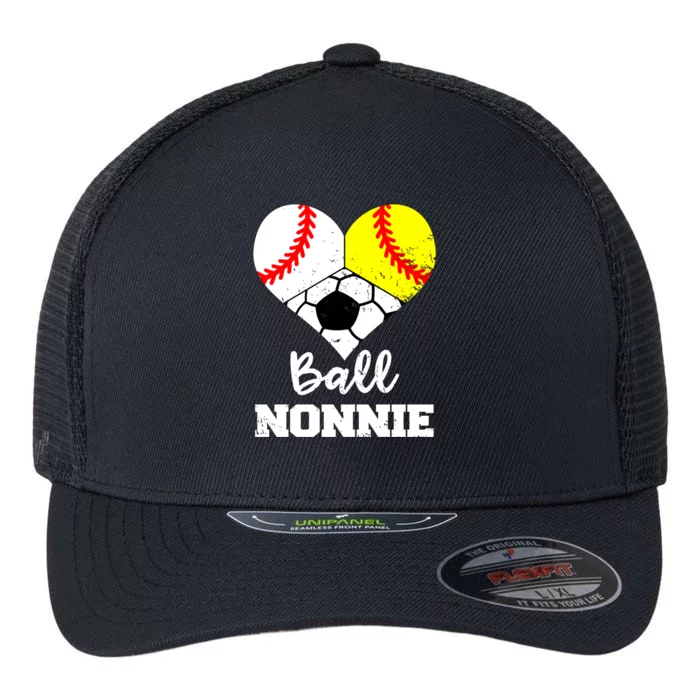 Ball Nonnie Heart Funny Softball Baseball Soccer Nonnie Gift Flexfit Unipanel Trucker Cap