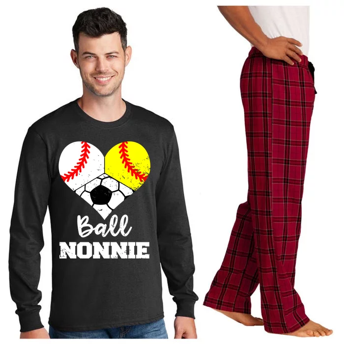 Ball Nonnie Heart Funny Softball Baseball Soccer Nonnie Gift Long Sleeve Pajama Set