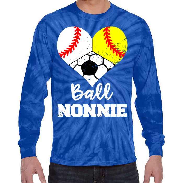 Ball Nonnie Heart Funny Softball Baseball Soccer Nonnie Gift Tie-Dye Long Sleeve Shirt