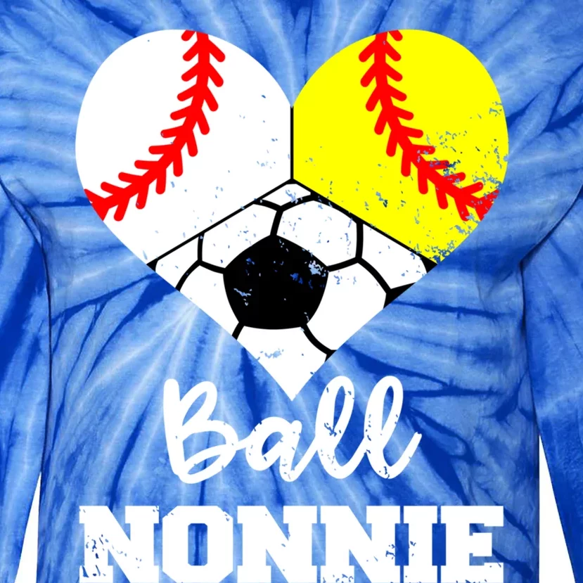 Ball Nonnie Heart Funny Softball Baseball Soccer Nonnie Gift Tie-Dye Long Sleeve Shirt