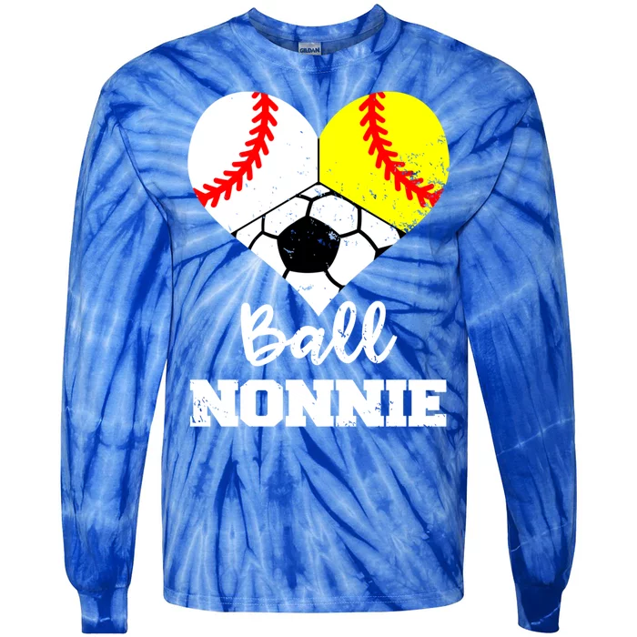 Ball Nonnie Heart Funny Softball Baseball Soccer Nonnie Gift Tie-Dye Long Sleeve Shirt