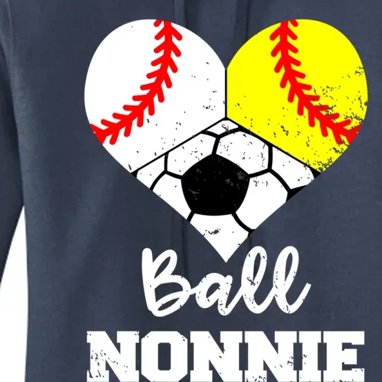 Ball Nonnie Heart Funny Softball Baseball Soccer Nonnie Gift Women's Pullover Hoodie