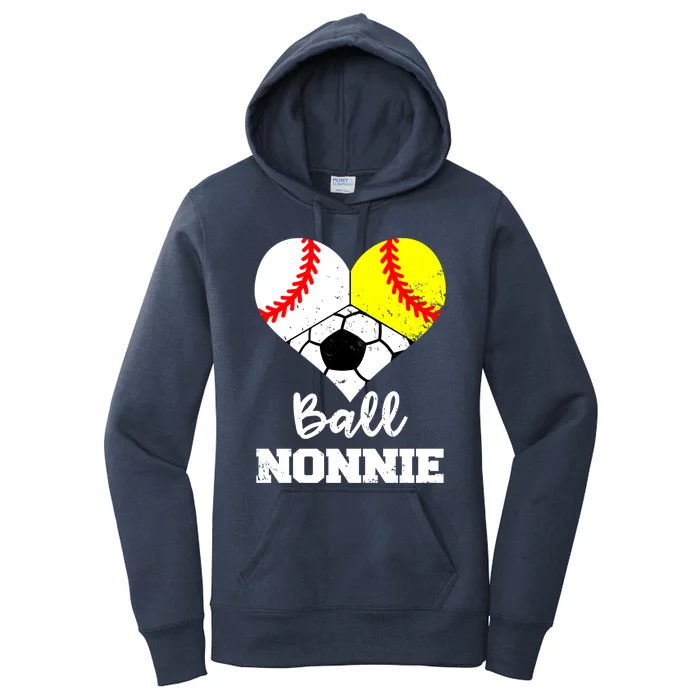 Ball Nonnie Heart Funny Softball Baseball Soccer Nonnie Gift Women's Pullover Hoodie