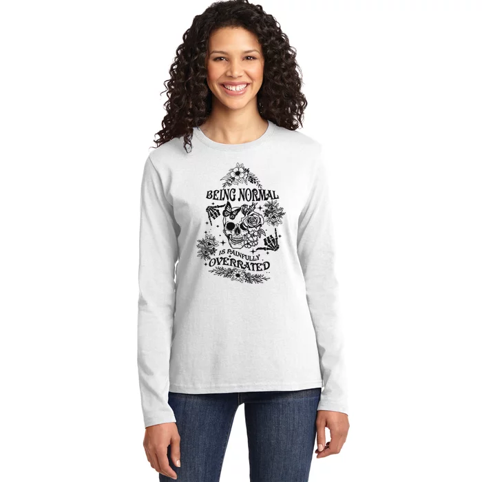 Being Normal Is Painfully Overrated Snarky Adult Humor Floral Skull Skeleton Ladies Long Sleeve Shirt