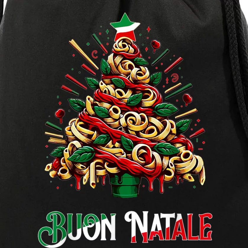 Buon Natale Italian Pasta Christmas Tree Xmas Drawstring Bag