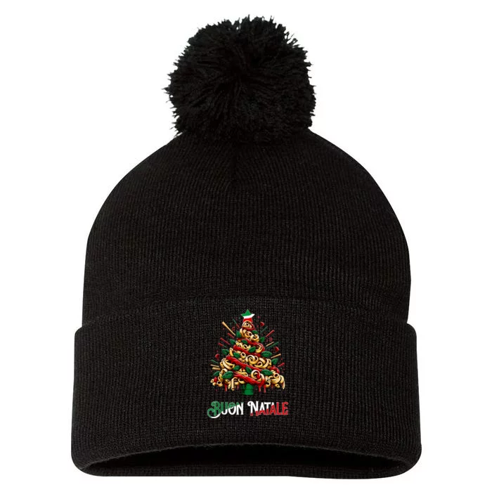 Buon Natale Italian Pasta Christmas Tree Xmas Pom Pom 12in Knit Beanie