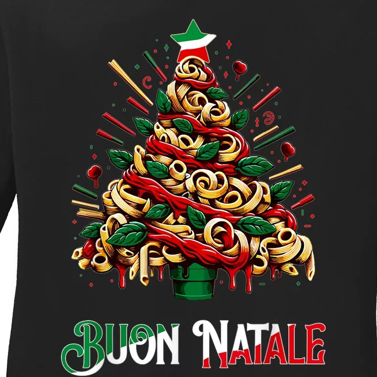 Buon Natale Italian Pasta Christmas Tree Xmas Ladies Long Sleeve Shirt