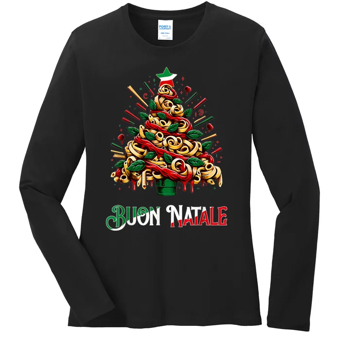 Buon Natale Italian Pasta Christmas Tree Xmas Ladies Long Sleeve Shirt