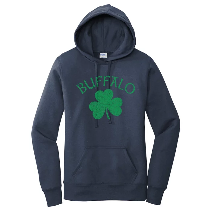 Buffalo Ny Irish Shamrock Distressed Green Print Meaningful Gift Women's Pullover Hoodie