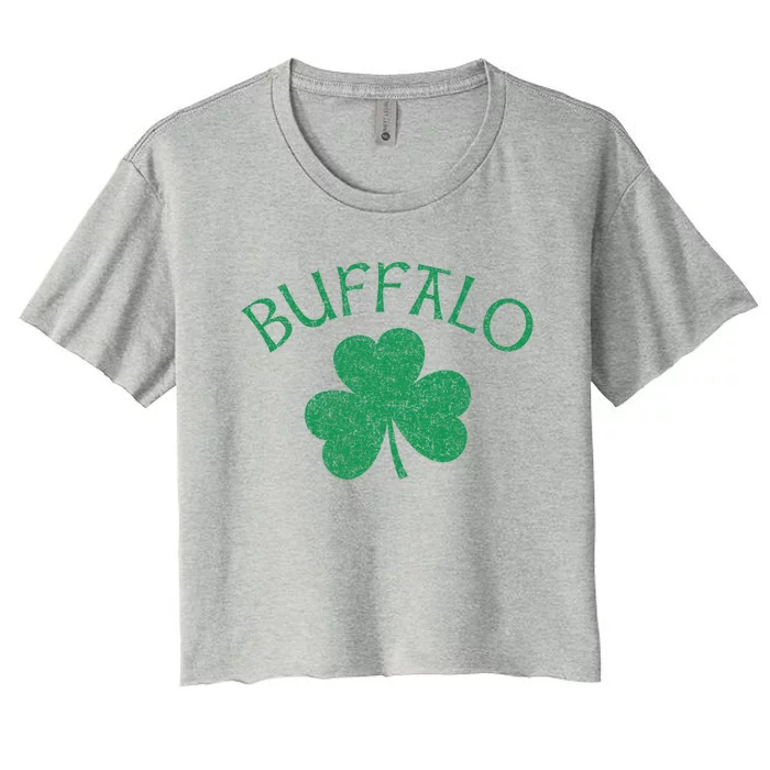 Buffalo Ny Irish Shamrock Distressed Green Print Meaningful Gift Women's Crop Top Tee