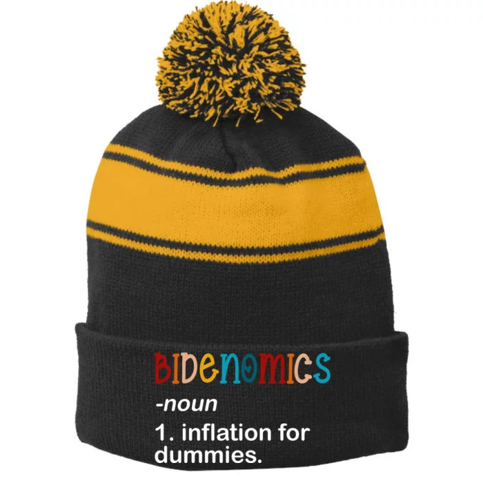 Bidenomics Noun Inflation For Dummies Funny Joe Biden Political Stripe Pom Pom Beanie