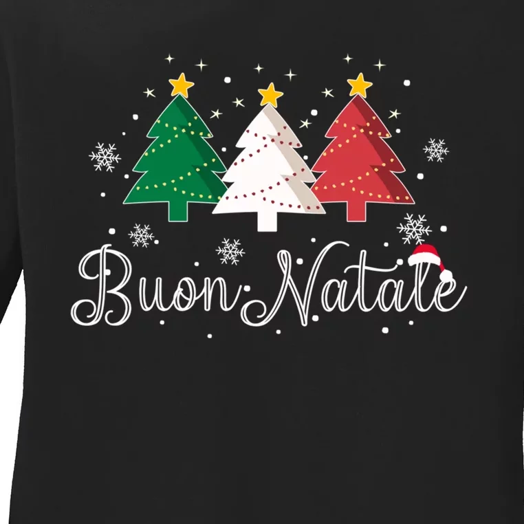 Buon Natale Italian Christmas Tree Xmas Gift Ladies Long Sleeve Shirt