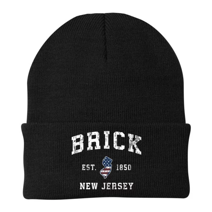 Brick New Jersey Nj Vintage American Flag Sports Design Knit Cap Winter Beanie