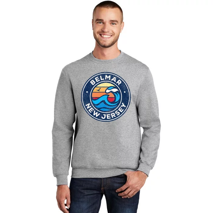 Belmar New Jersey Nj Vintage Nautical Waves Design Tall Sweatshirt