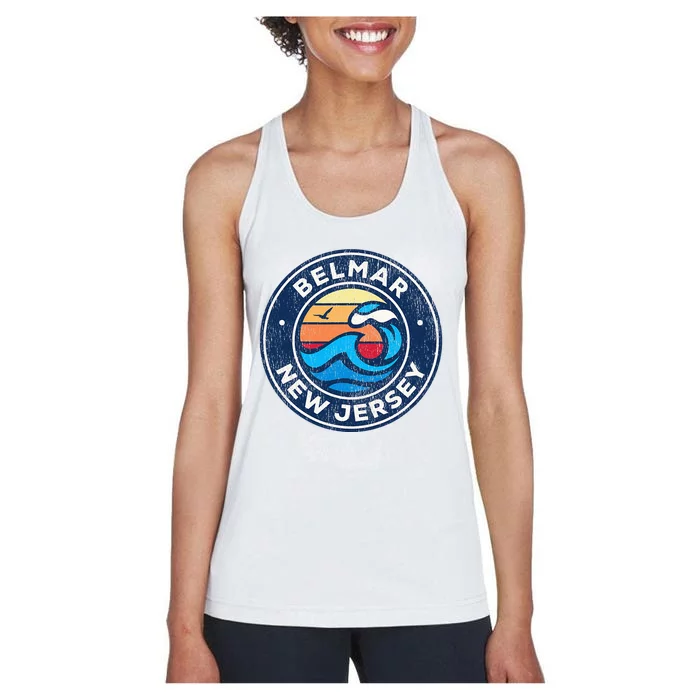 Belmar New Jersey Nj Vintage Nautical Waves Design Women's Racerback Tank